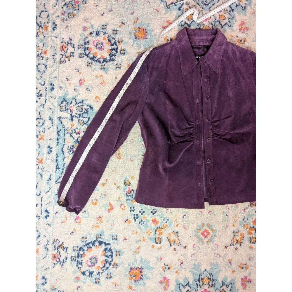 y2k‎ Revue Purple Suede Ruched Button Front Jacket - Medium